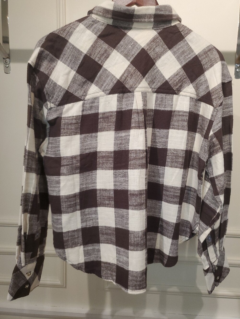 NWT Scotch & Soda Brown & Cream Check Women's Button-Up Flannel Shirt Size MED - Picture 5 of 10